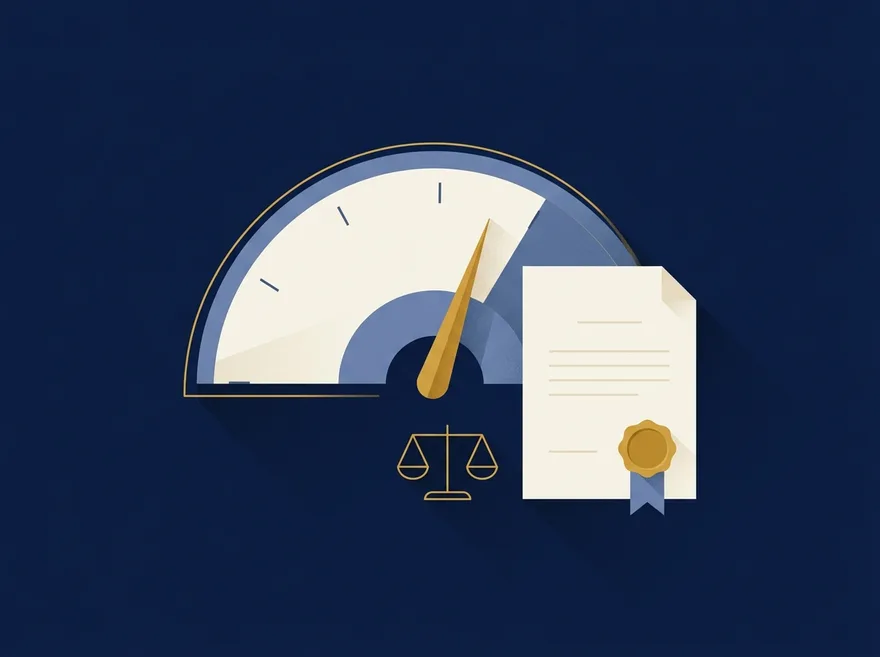 Illustration of a rating gauge beside a sealed award document