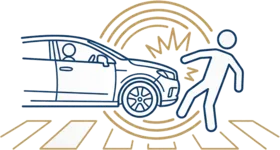 Pedestrian struck by car at crosswalk illustration